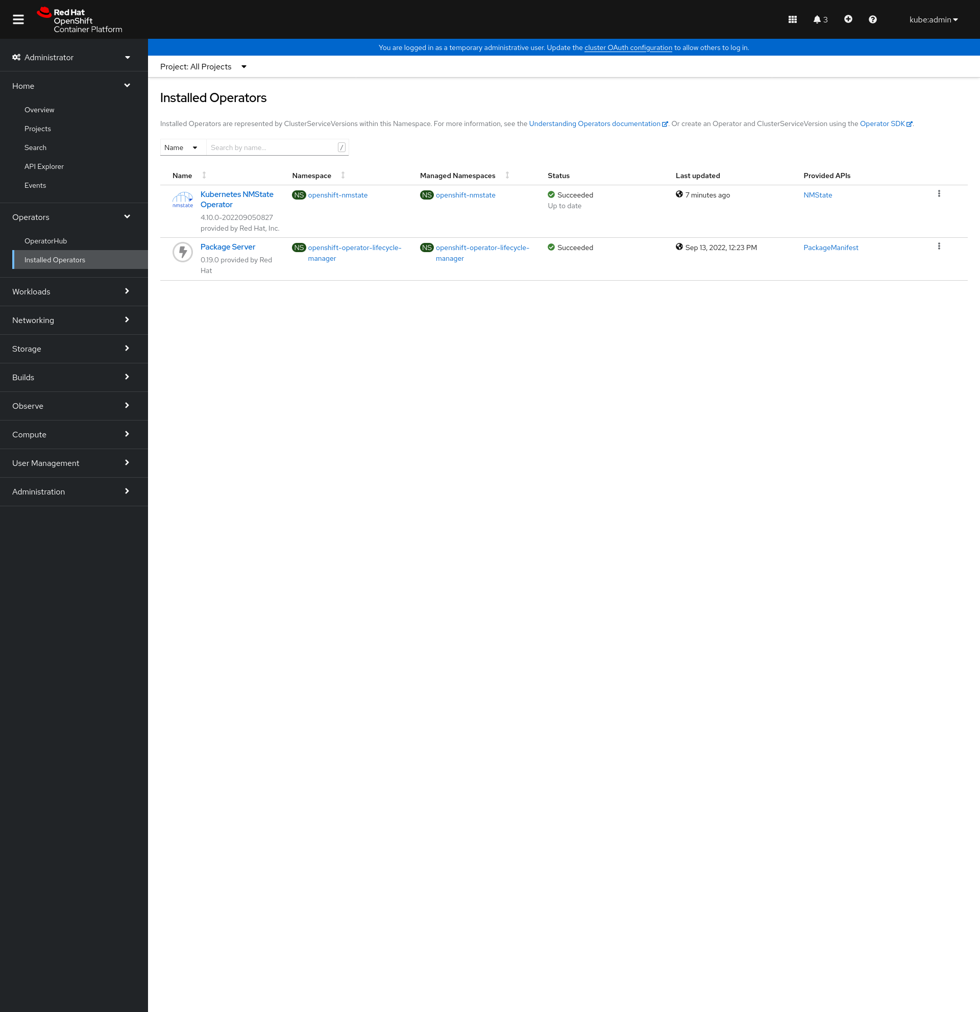 NMStateOperator Status from web-console